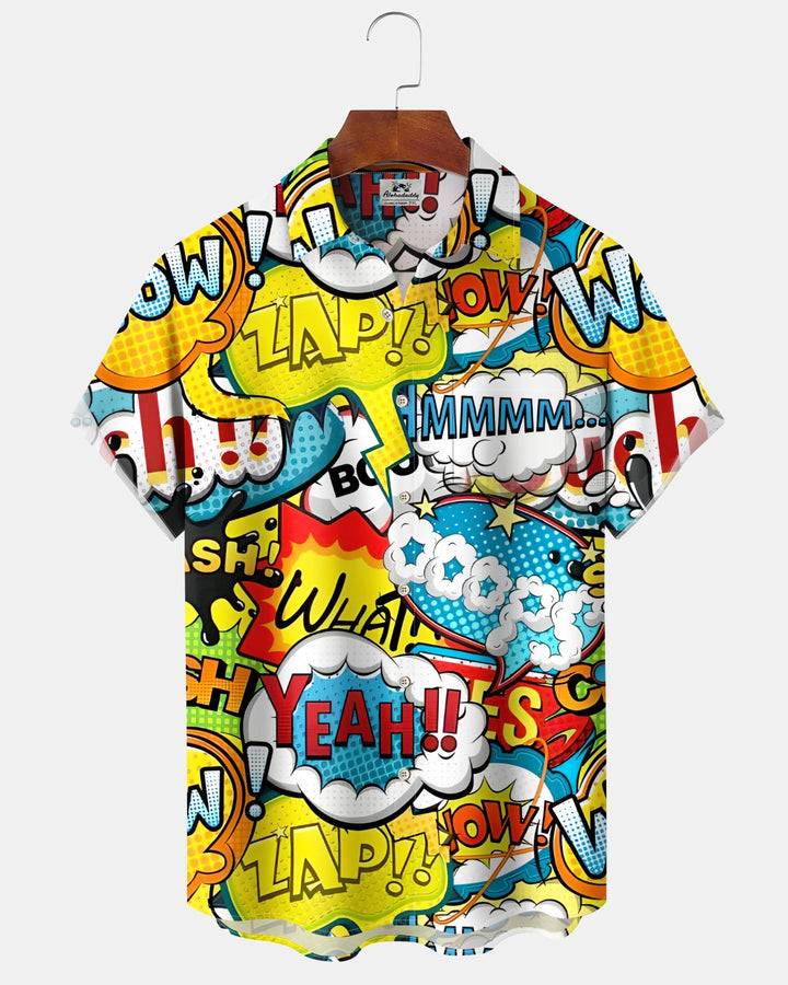 Alohadaddy® Vintage Comic Strip Print Art Button Pocket Cardigan Men&
