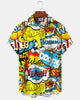 Alohadaddy® Vintage Comic Strip Print Art Button Pocket Cardigan Men's Short Sleeve Shirt