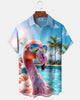 Alohadaddy® Hawaiian Flamingo Print Art Button Pocket Cardigan Men's Short Sleeve Shirt