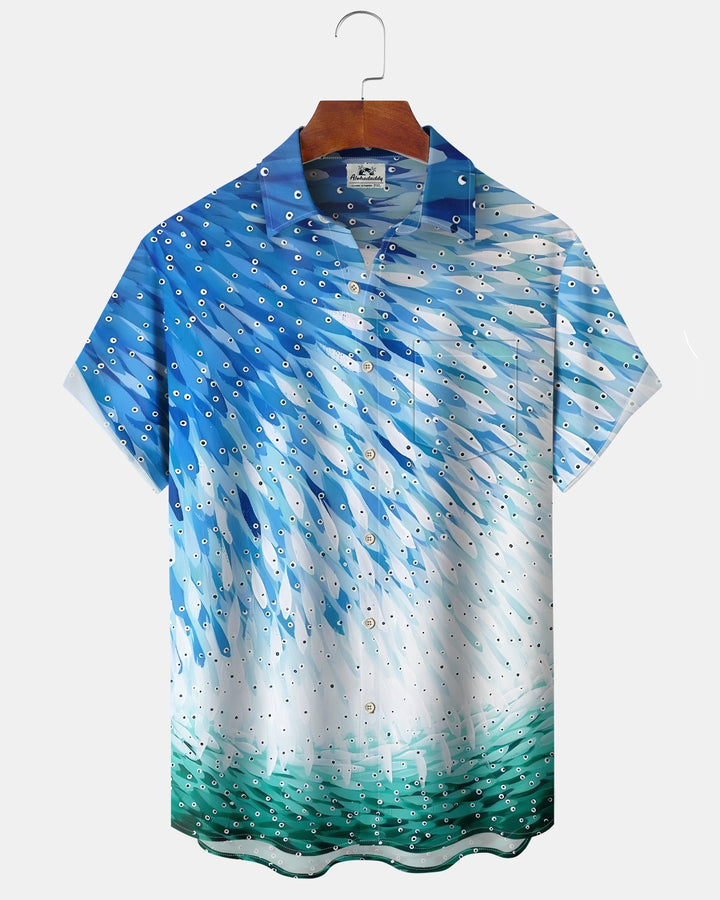 Alohadaddy® Hawaiian Fish Print Art, Button Pocket Cardigan Men&
