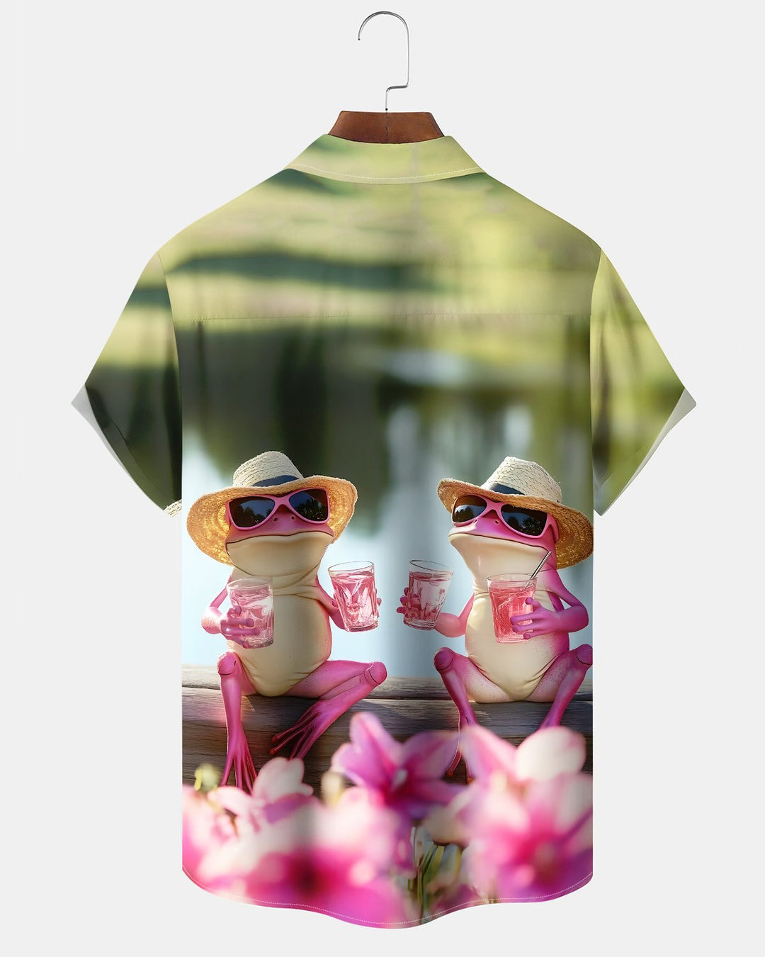 Alohadaddy® Hawaiian Frog Print Art Button Pocket Cardigan Men&