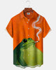 Alohadaddy® Men's Casual Short-Sleeve Button-Down Shirt with Frog Art Print and Pocket