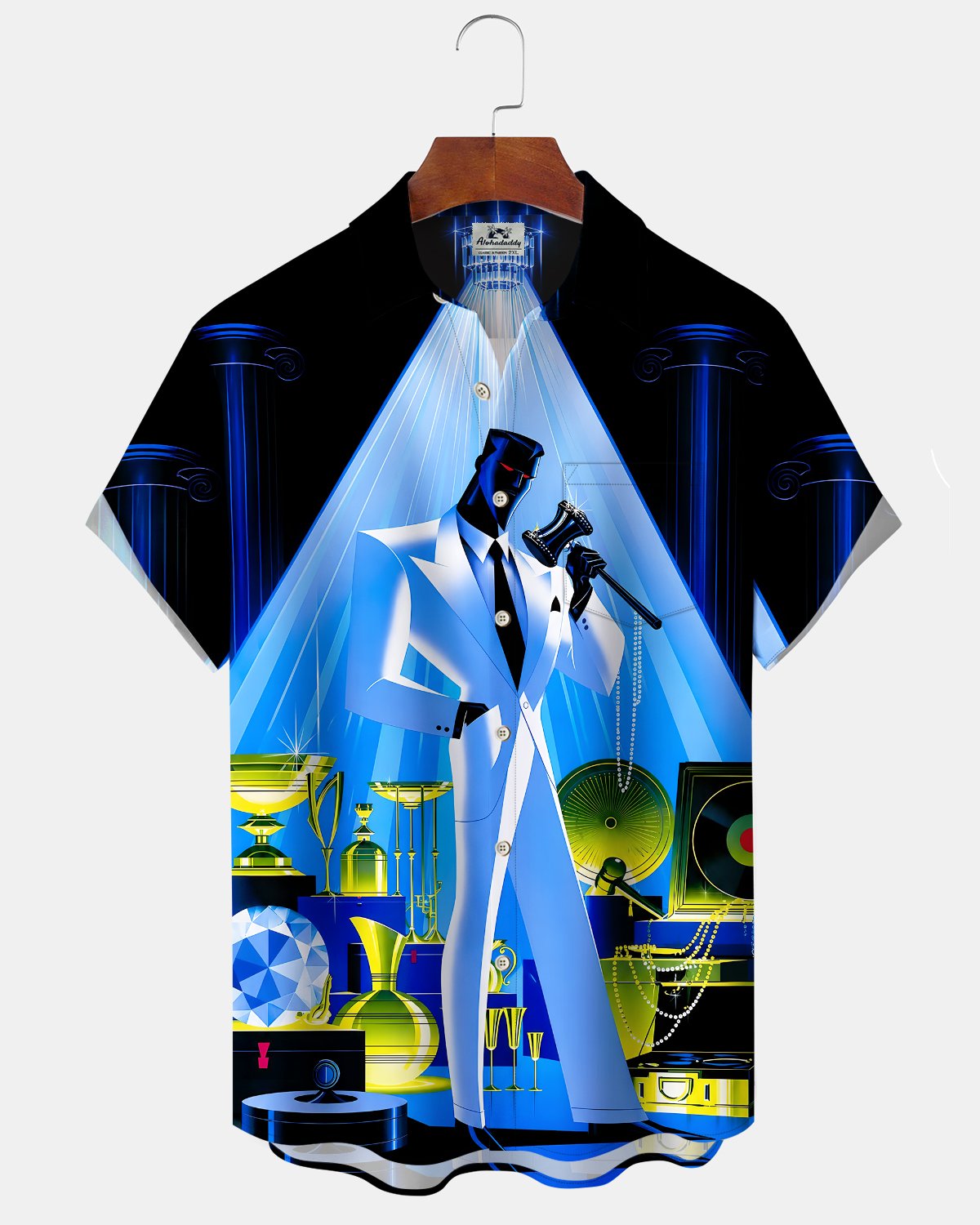 Alohadaddy® Men's Short-Sleeve Button-Down Shirt with Pocket  Vintage Music-Themed Graphic Print