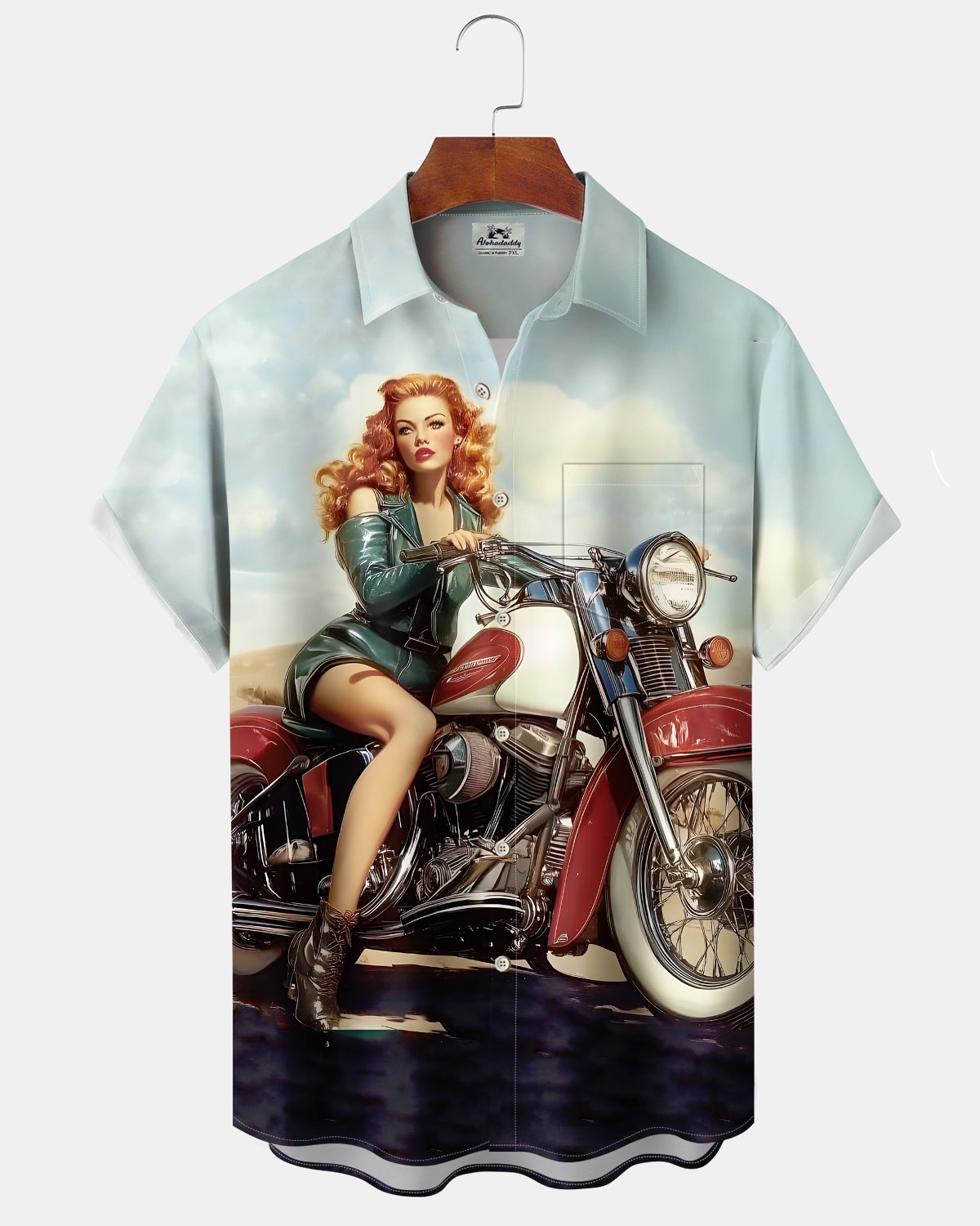 Alohadaddy® Men's Short-Sleeve Button-Down Shirt with Pocket  Vintage Biker Girl Graphic Print