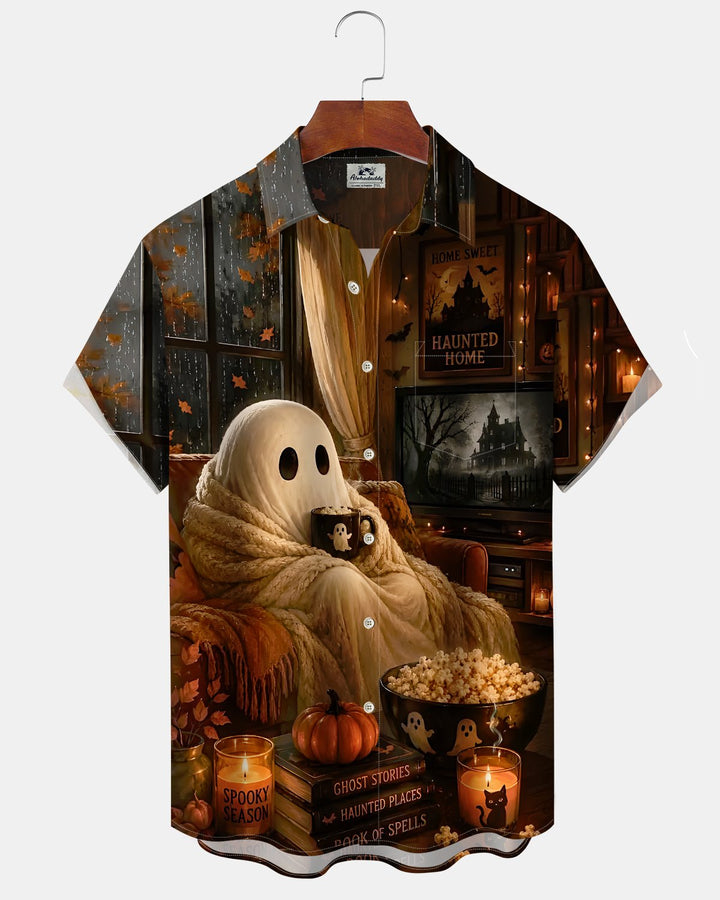 Alohadaddy® Holiday Halloween Graphic Print Button-Down Pocket Cardigan-Style Men&