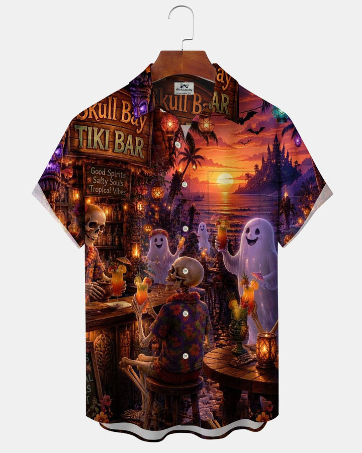 Alohadaddy® Holiday Halloween Graphic Print Button-Down Pocket Cardigan-Style Men&
