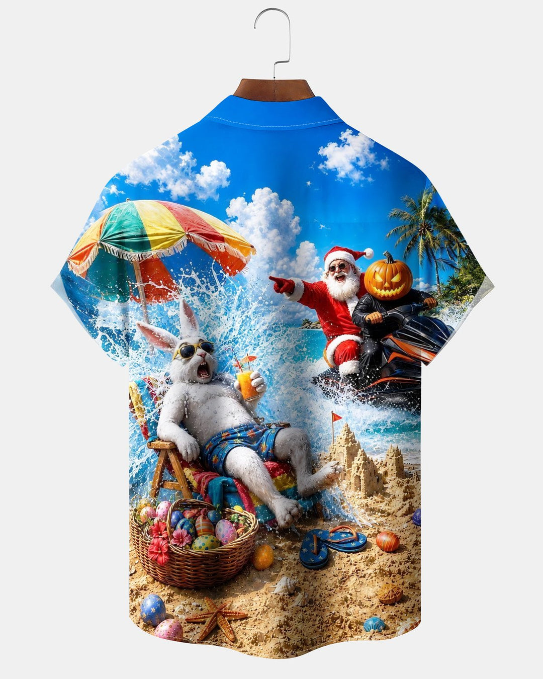 Alohadaddy® Holiday/Christmas Print Button-Down Short-Sleeve Shirt with Pocket for Men
