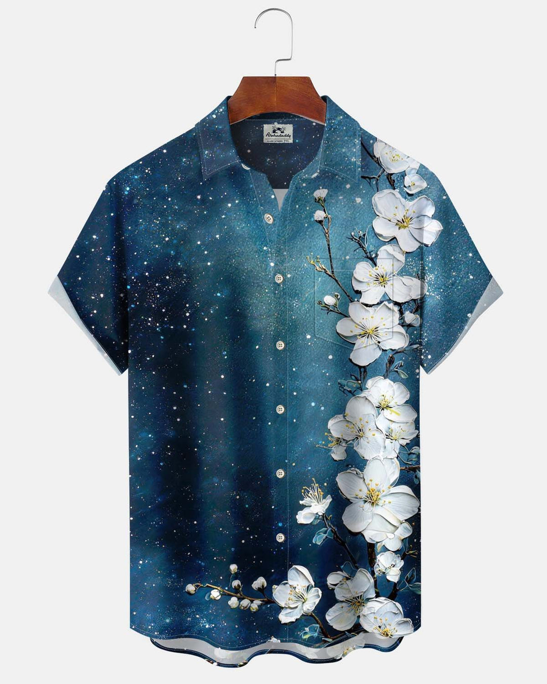 Alohadaddy® Men’s Short-Sleeve Button-Down Shirt with Hawaiian Floral Print and Pocket