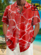 Alohadaddy Cotton hemp Hawaiian blue wavy texture art men's button pocket shirt