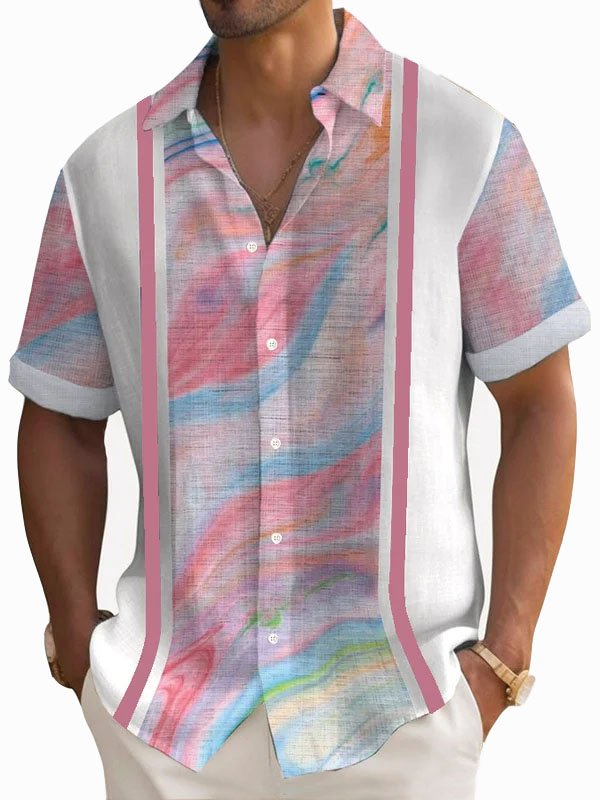 Camisa de manga corta con botones y estampado de contraste degradado retro para hombre de Alohadaddy