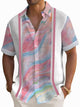 Alohadaddy Men's Retro Gradient Contrast Print Button-Down Short Sleeve Shirt