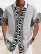 Camisa de manga corta con bolsillos y botones para hombre con estampado geométrico retro Alohadaddy
