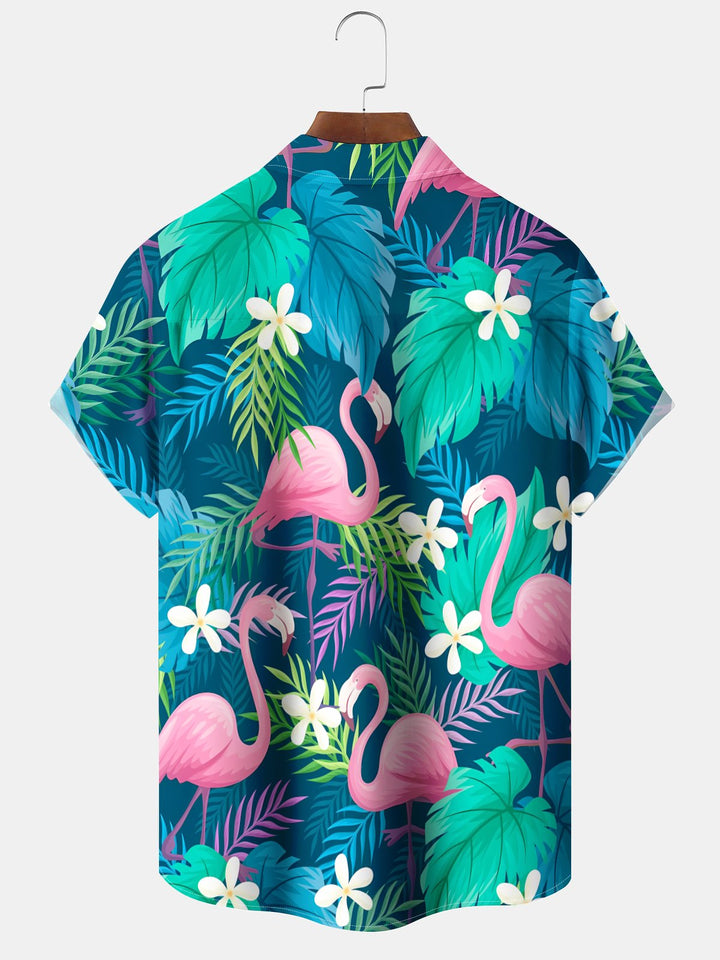 Alohadaddy Hawaii  Plant Flamingo Print Art Buttons Elastic Large Size Men&