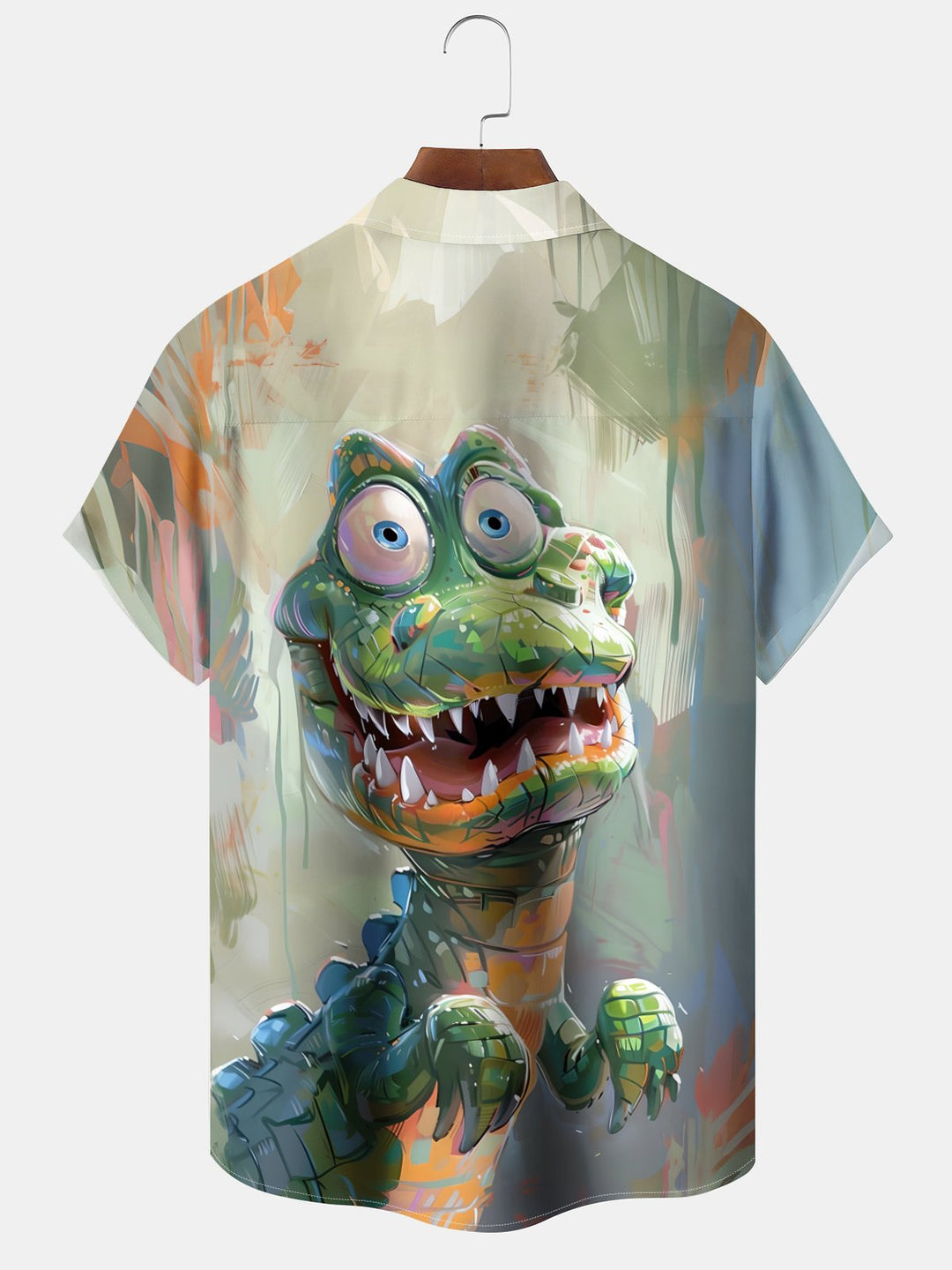 Alohadaddy Casual Crocodile Ink Painting Art Button Cardigan Pocket Elastic Large Size Long Short Sleeve Shirt