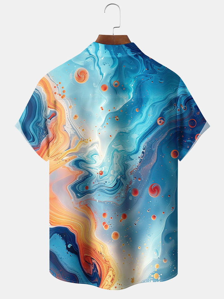 Alohadaddy Casual Daily Vacation Abstract Art Print Art Button Cardigan Pocket Breathable Soft Long Large Size Short Sleeve Shirt