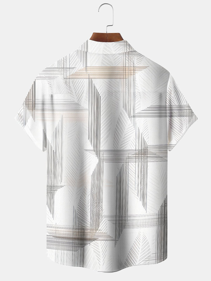 Alohadaddy Casual Collection Hawaiian Vacation Stripes Leaves Print Art Buttons Cardigan Pockets Fresh Stretch Polyester Short Sleeve Shirt