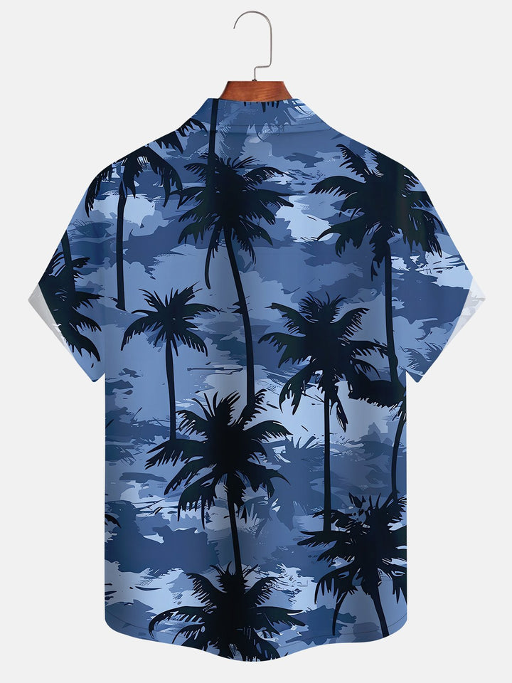 Alohadaddy Hawaiian Vacation Palm Trees Print Art Button Cardigan Pockets Polyester Stretch Large Size Long Short Sleeve Shirt