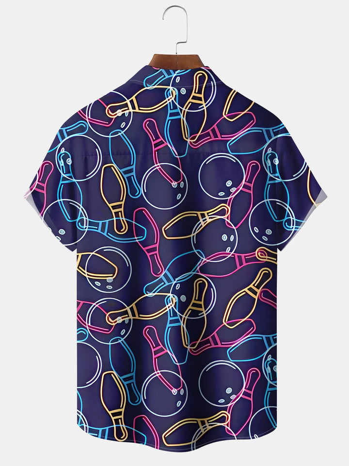 Alohadaddy Moisture Wicking Bowling Ball Print Art Stretch Oversized Chest Pocket Short Sleeve Shirt