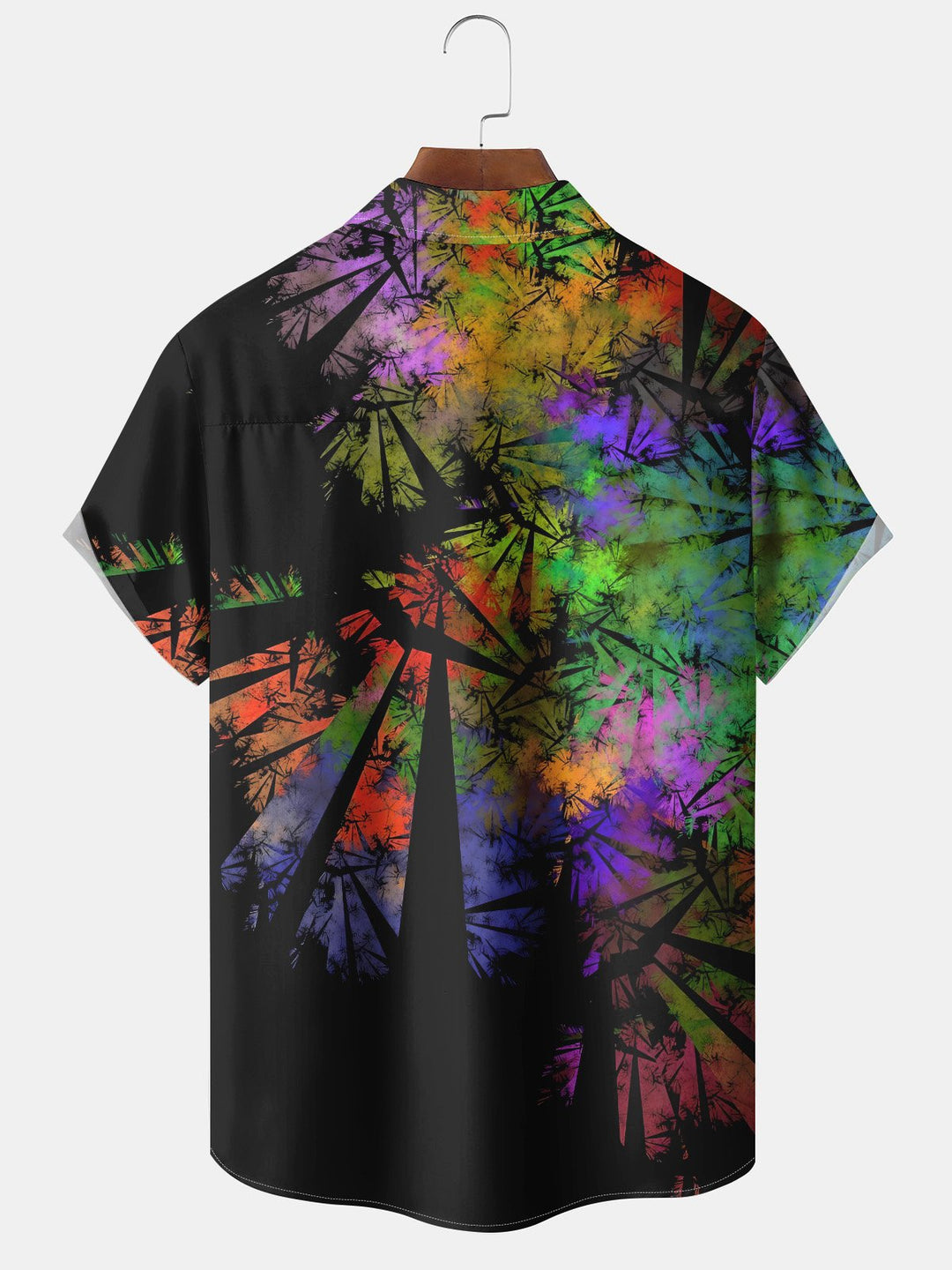 Alohadaddy Hawaiian Abstract Tropical Leaves Art Print Chest Pocket Stretch Short Sleeve Shirt