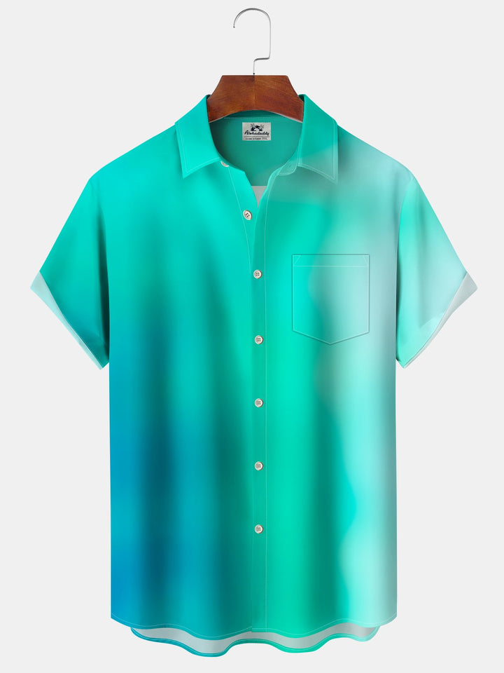 Alohadaddy® Casual Basics Ombre Colors Print Art Chest Pocket Stretch Oversized Hawaiian Shirt