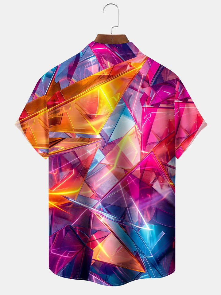 Alohadaddy® Retro Triangle Geometric Art Print Chest Pocket Moisture Wicking Large Size Long Men&