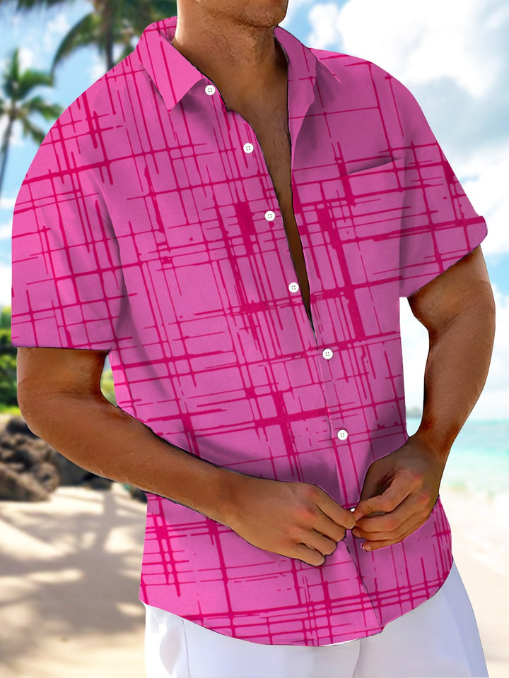 Alohadaddy® Vintage Stripes Art Print Moisture Wicking Pockets Stretch Hawaiian Men&