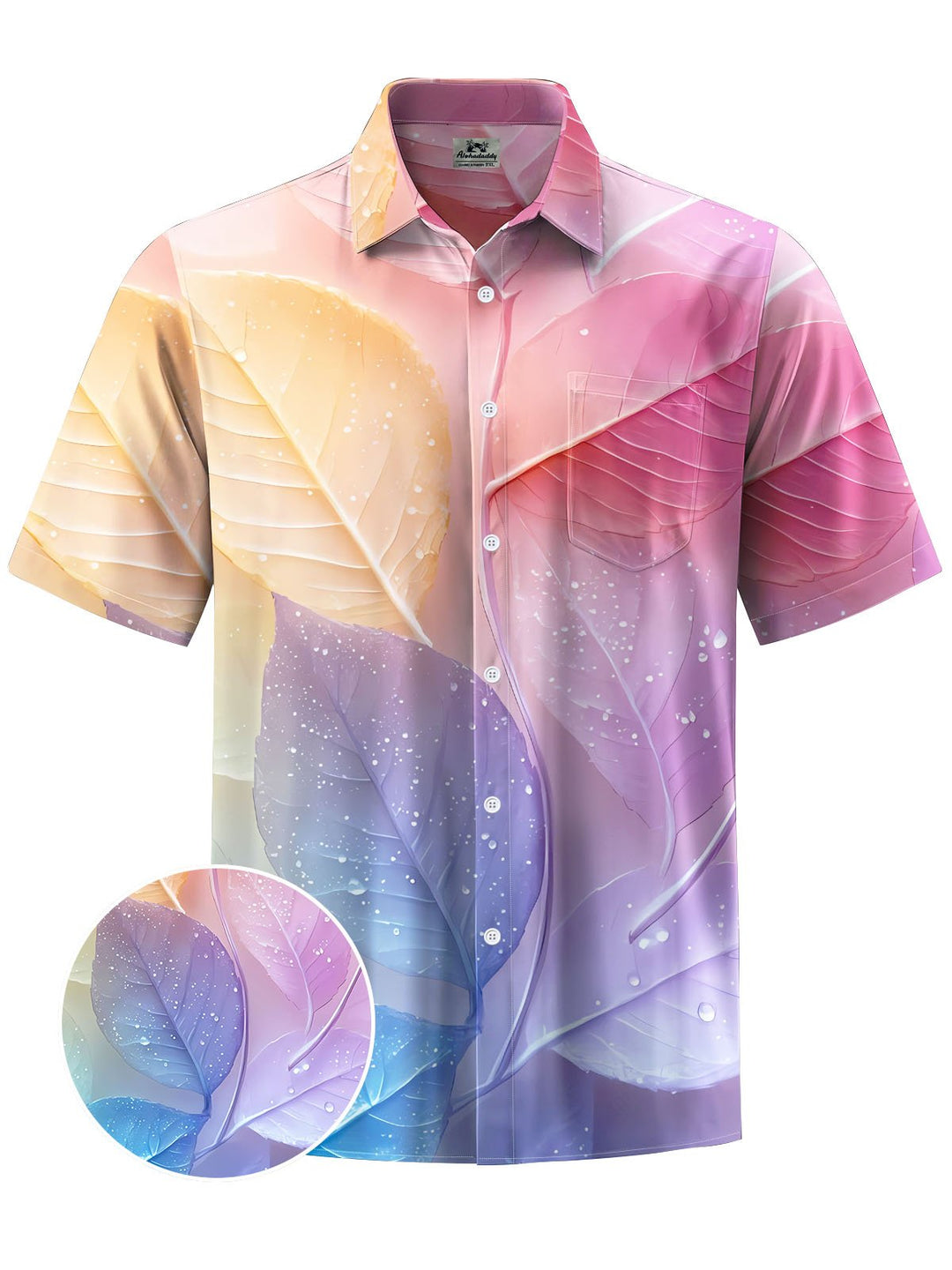 Alohadaddy® Hawaiian Leaf Print Chest Pocket Men&
