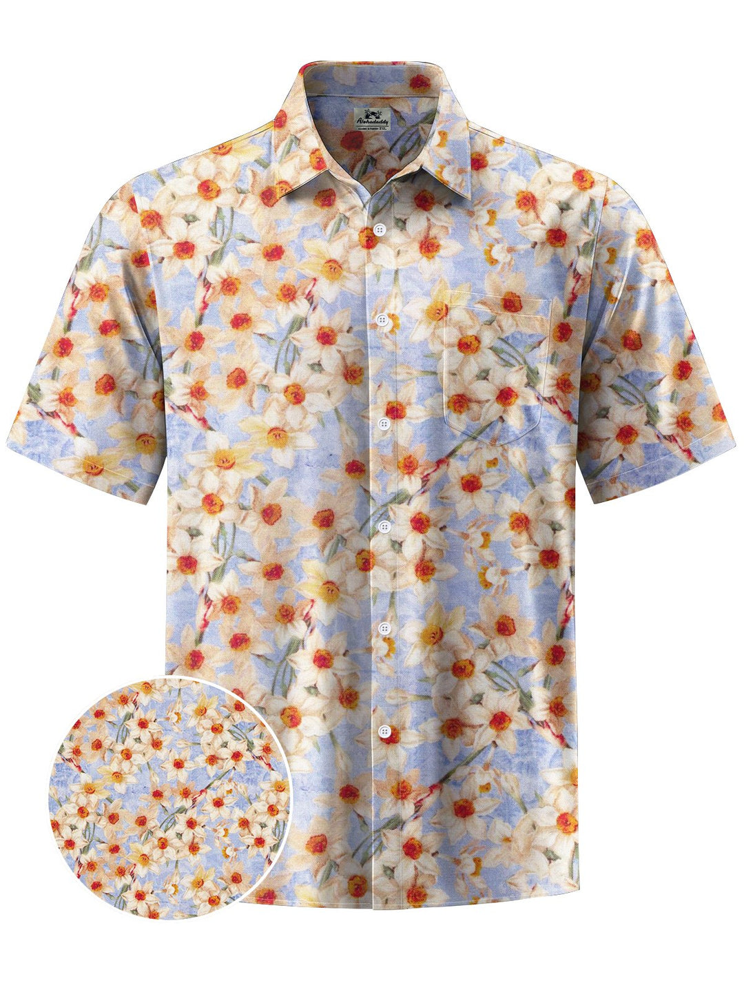 Alohadaddy® Hawaiian Flowers Art Print Chest Pocket Mens Short Sleeve Shirt Big &amp; Tall