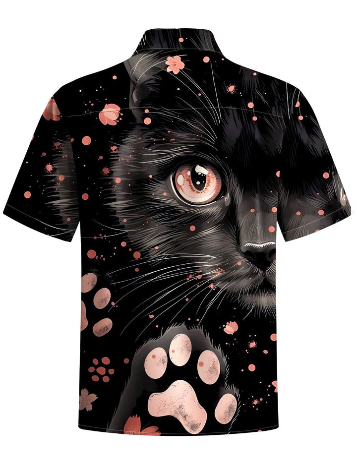Alohadaddy® Casual Cat Print Art Chest Pocket Men&
