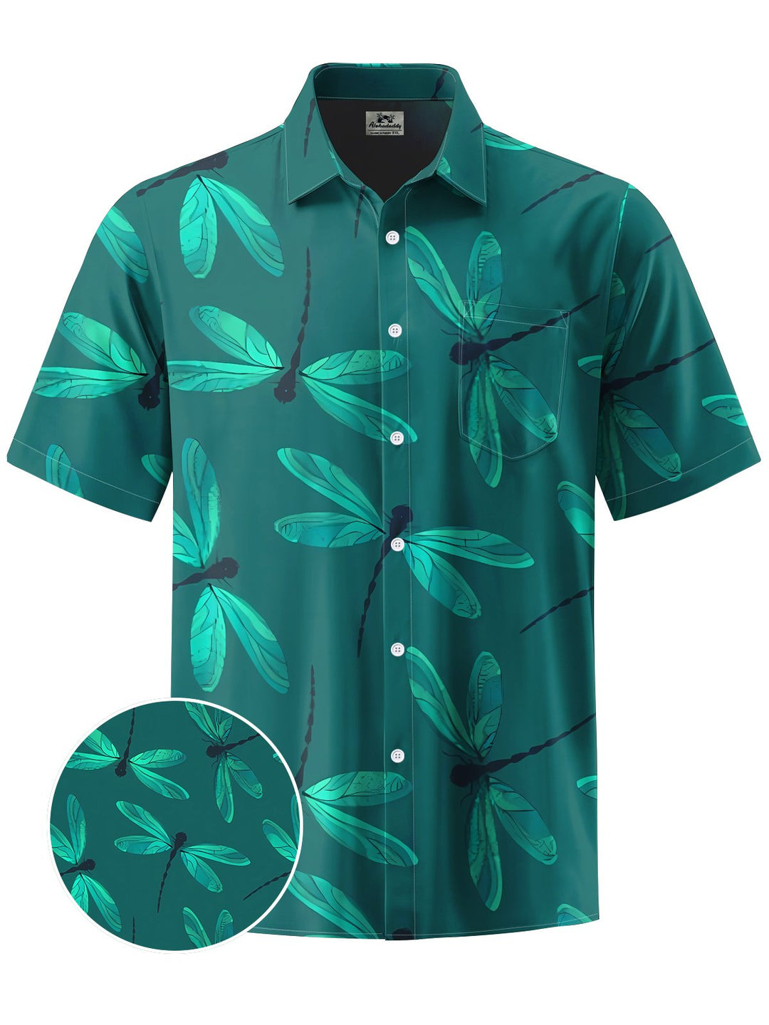 Alohadaddy® Vintage Dragonfly Art Print Chest Pocket Mens Short Sleeve Shirt Big &amp; Tall