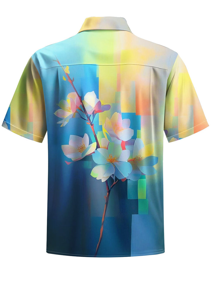 Alohadaddy® Vintage Flowers Art Print Chest Pocket Moisture Wicking Men&