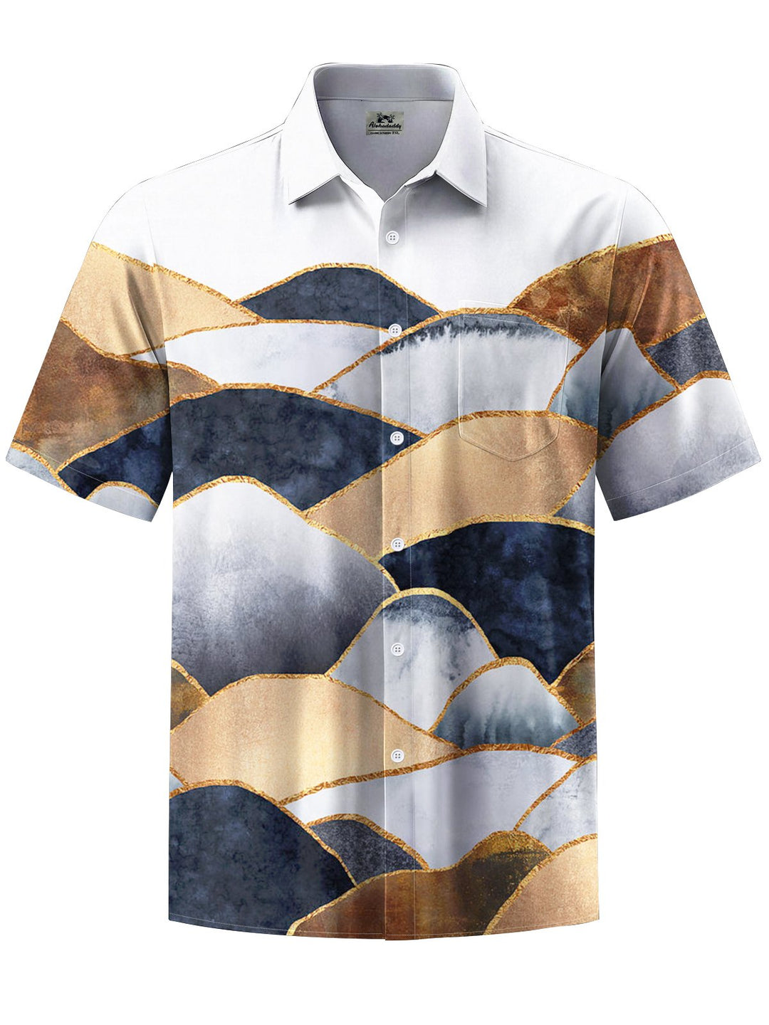 Alohadaddy® Casual Geometric Art Print Chest Pocket Mens Short Sleeve Shirt Big &amp; Tall