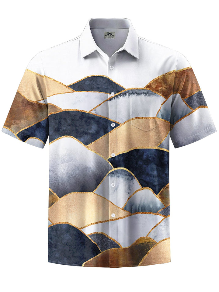 Alohadaddy® Casual Geometric Art Print Chest Pocket Mens Short Sleeve Shirt Big &amp; Tall