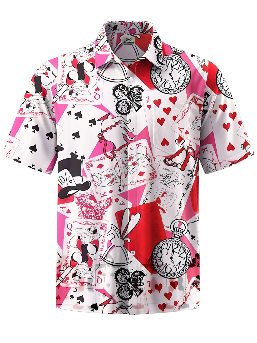 Alohadaddy® Casual Alice Poker Print Art Chest Pocket Men&