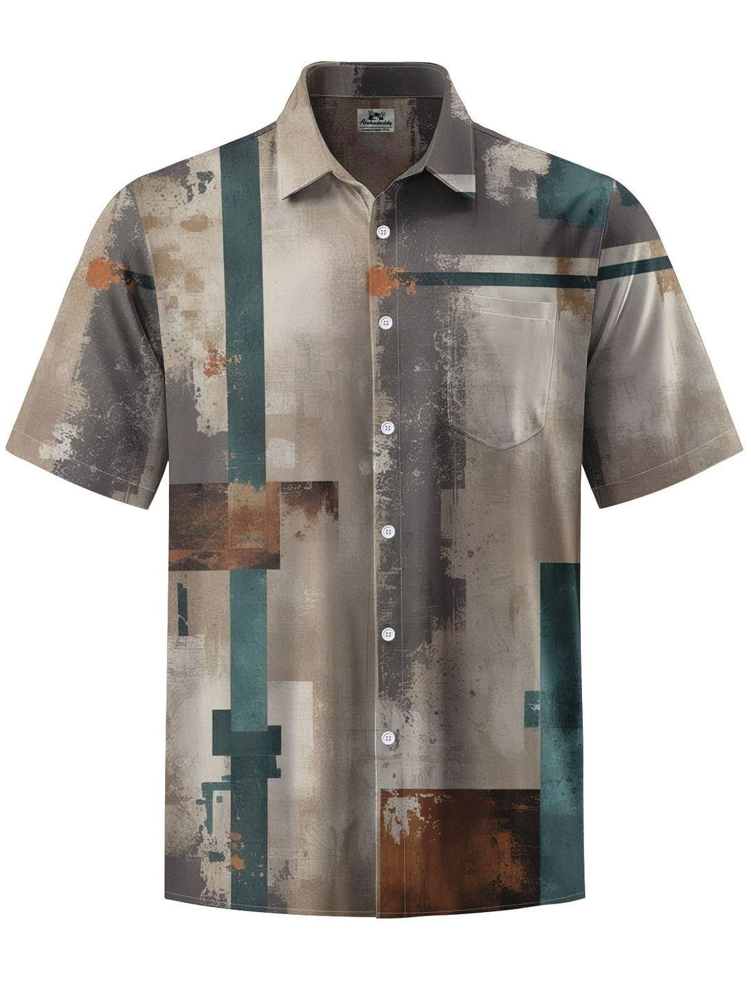 Alohadaddy® Vintage Geometric Art Print Chest Pocket Mens Wicking Short Sleeve Shirt Big &amp; Tall