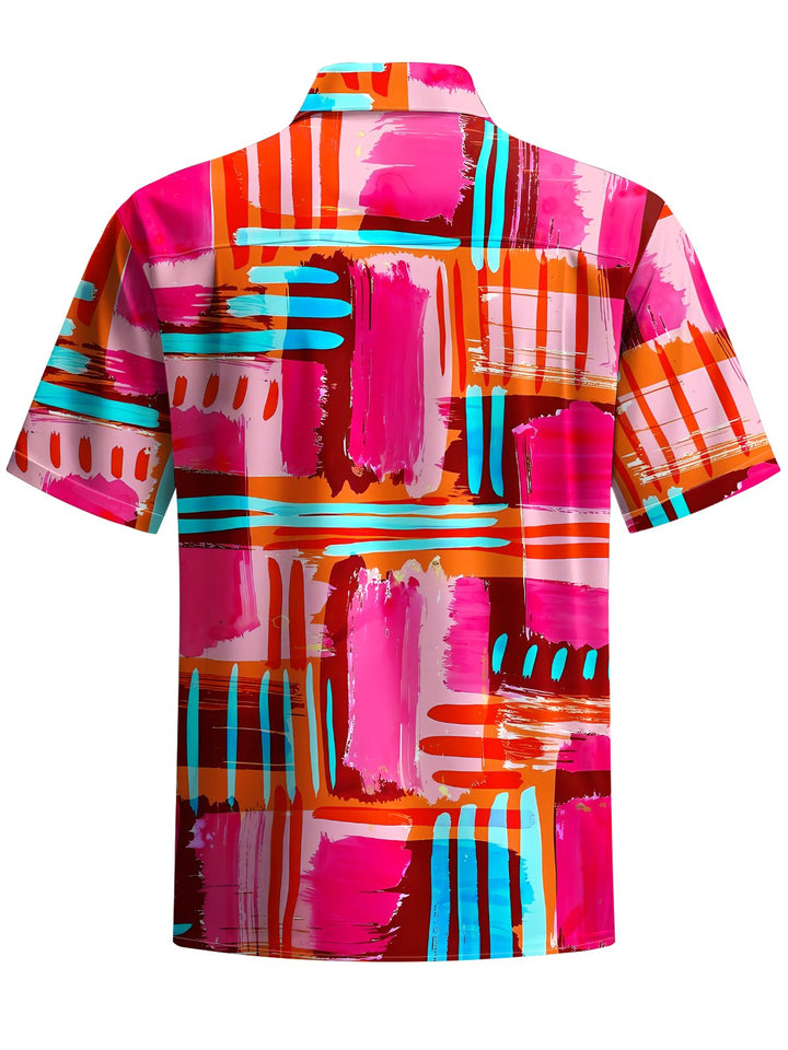 Alohadaddy® Casual Geometric Art Print Chest Pocket Men&