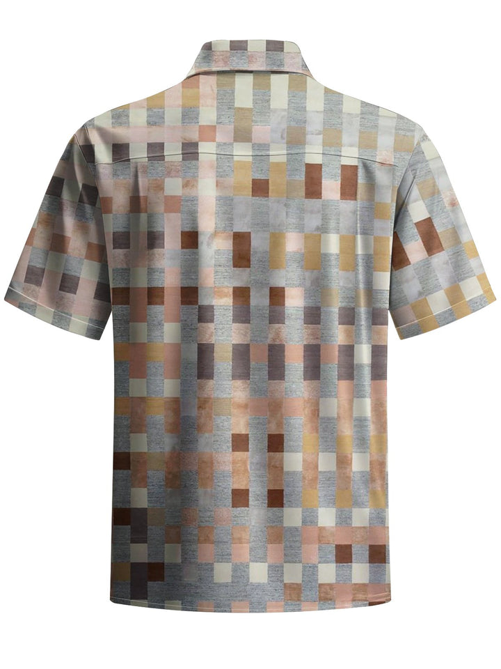 Alohadaddy® Vintage Geometric Plaid Art Print Chest Pocket Men&