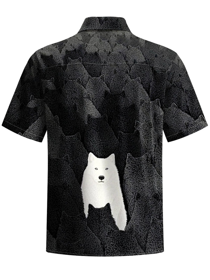 Alohadaddy® Vintage Casual Wolf Art Print Chest Pocket Men&