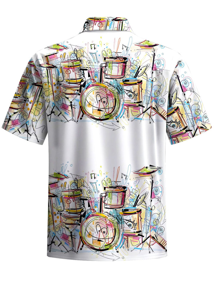 Alohadaddy® Casual Drum Set Painting Print Art Chest Pocket Men&
