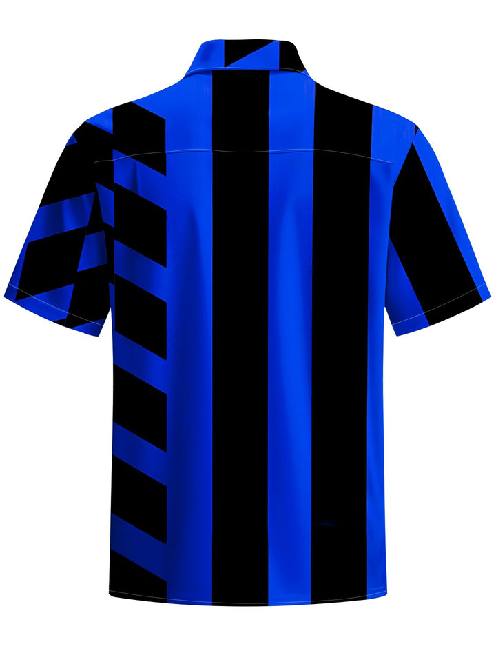 Alohadaddy® Casual Stripe Geometric Contrast Art Print Chest Pocket Men&