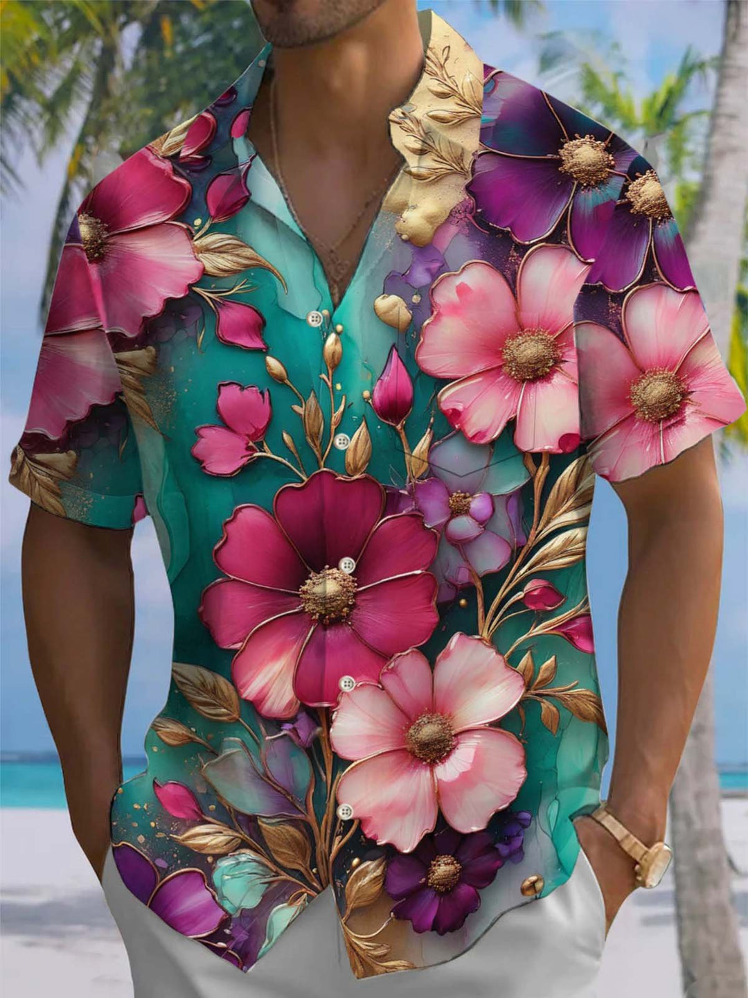 Alohadaddy® Vintage Floral Art Print Pocket Stretch Men&