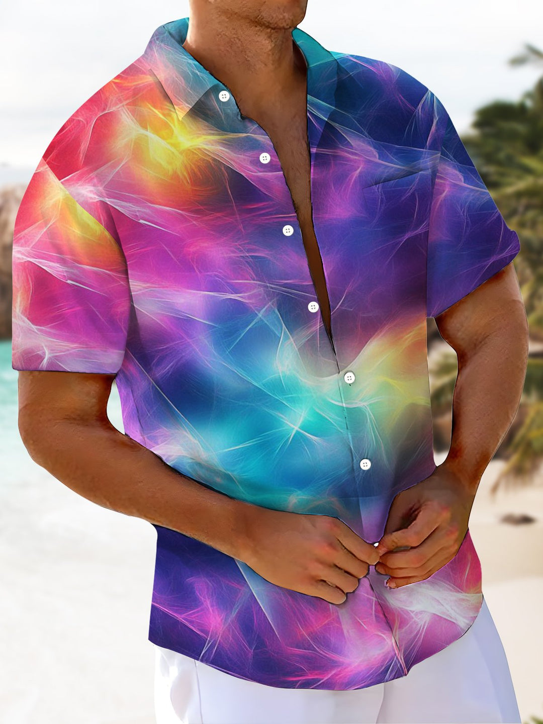 Alohadaddy® Casual Abstract Print Stretch Pocket Button Men&