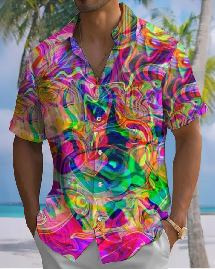 Alohadaddy® Casual Abstract Print Art Pocket Button Men&