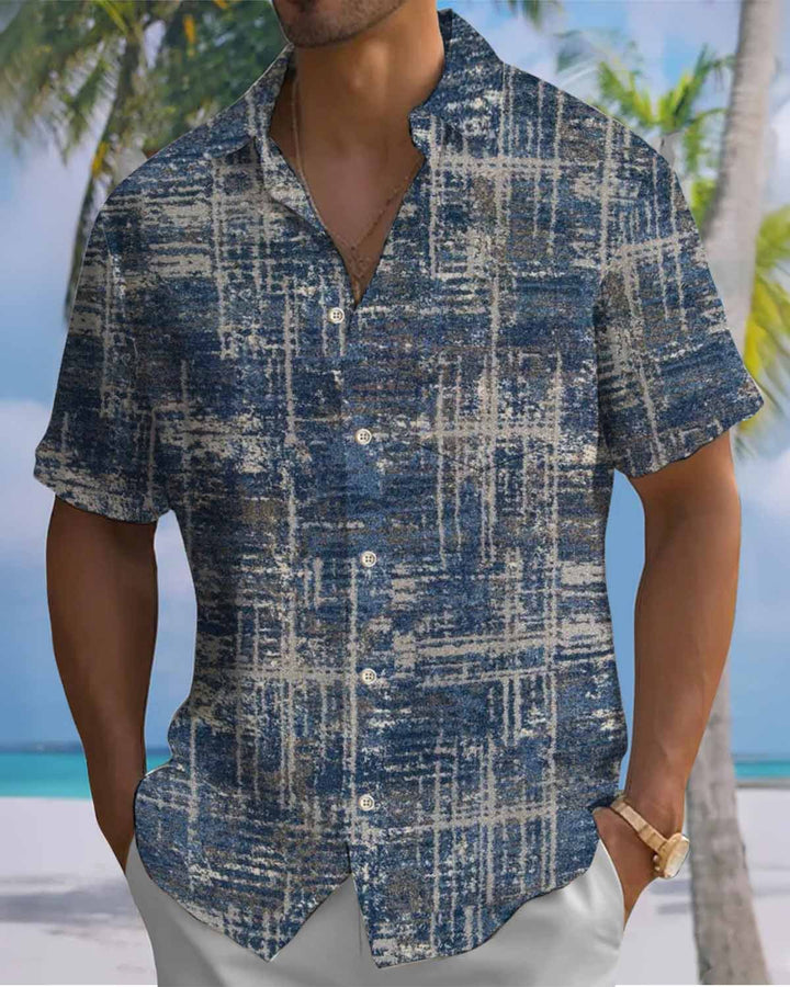 Alohadaddy® Casual Abstract Check Print Art Cardigan with Pockets and Buttons for Men - Short Sleeve Shirt Big &amp; Tall