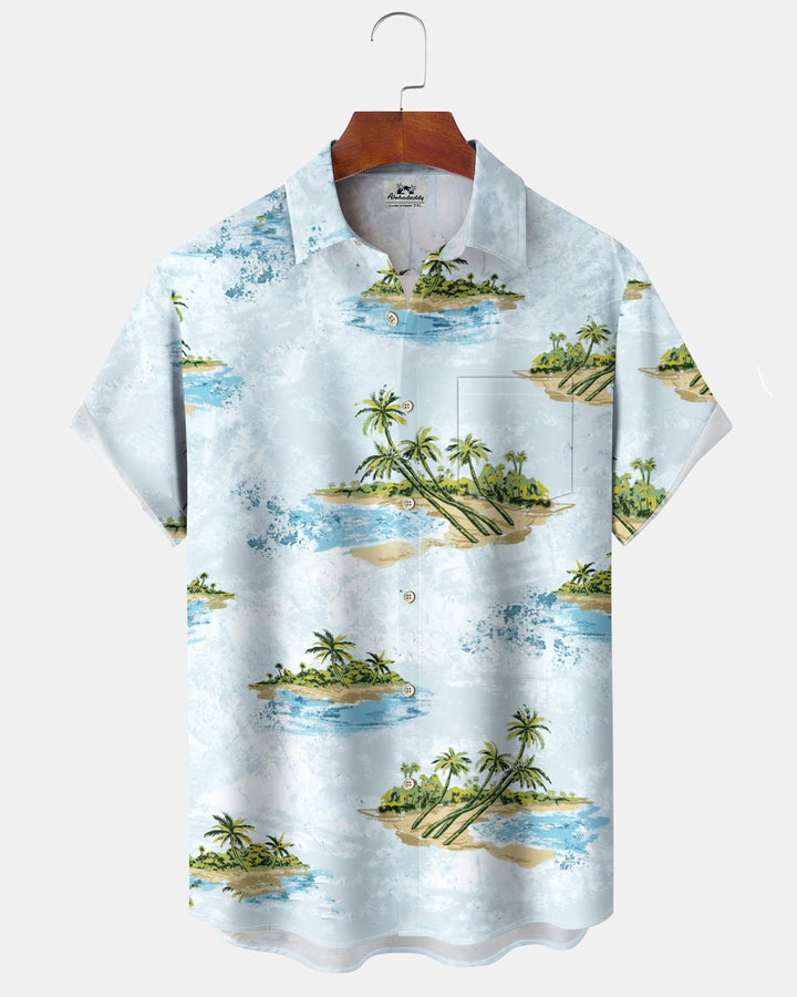 Alohadaddy® Hawaiian Vacation Palm Tree Print Art Button Cardigan Pocket Men&