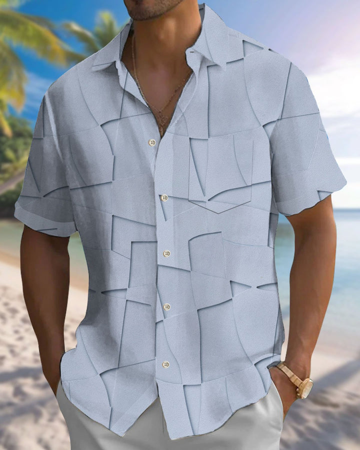 Alohadaddy® Casual Geometric Print Art Button Pocket Cardigan Men&