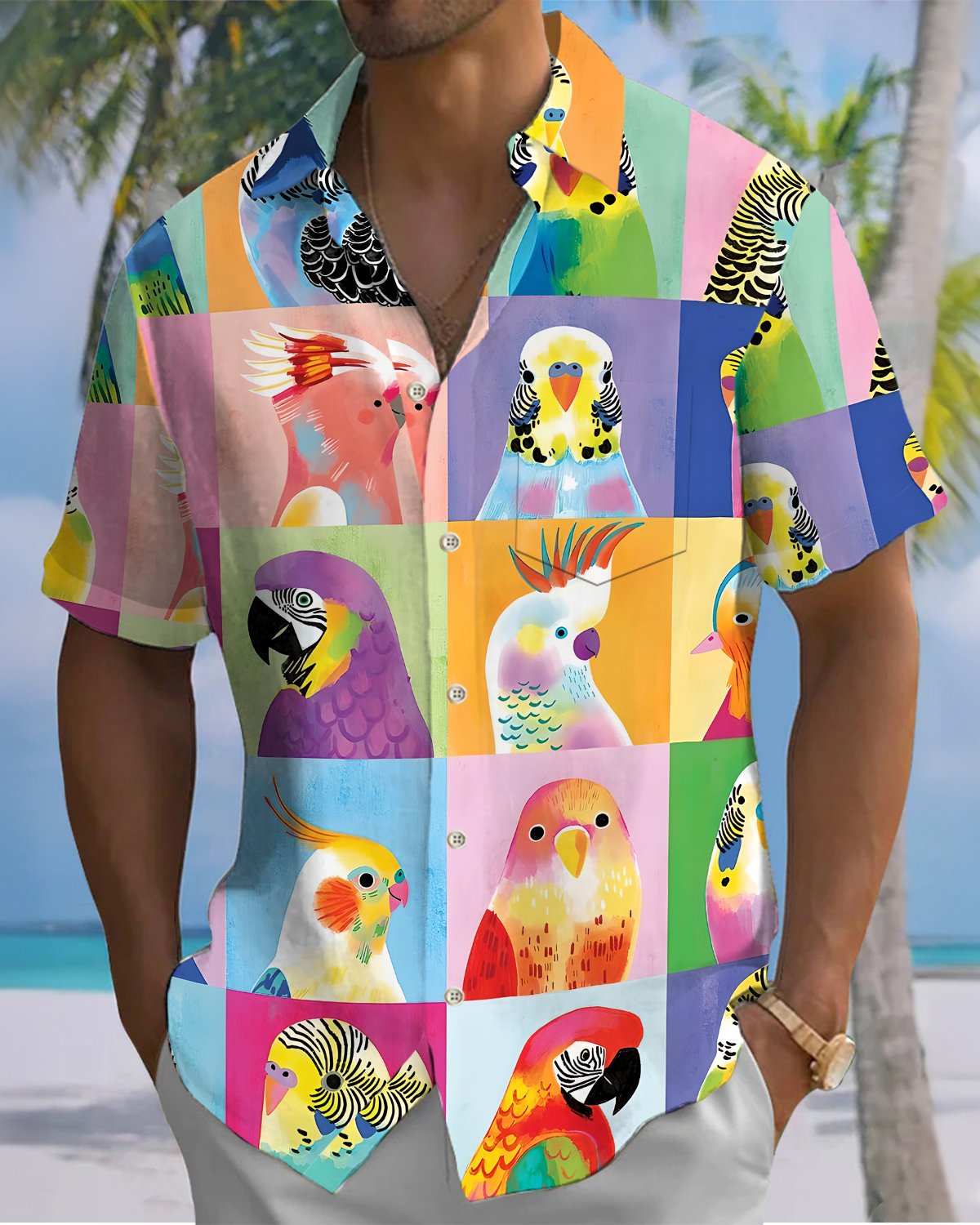 Alohadaddy® Casual Gradient Floral Hawaiian Print Art  Button Pockets  Cardigan Men's Short-Sleeve Shirt  Big & Tall