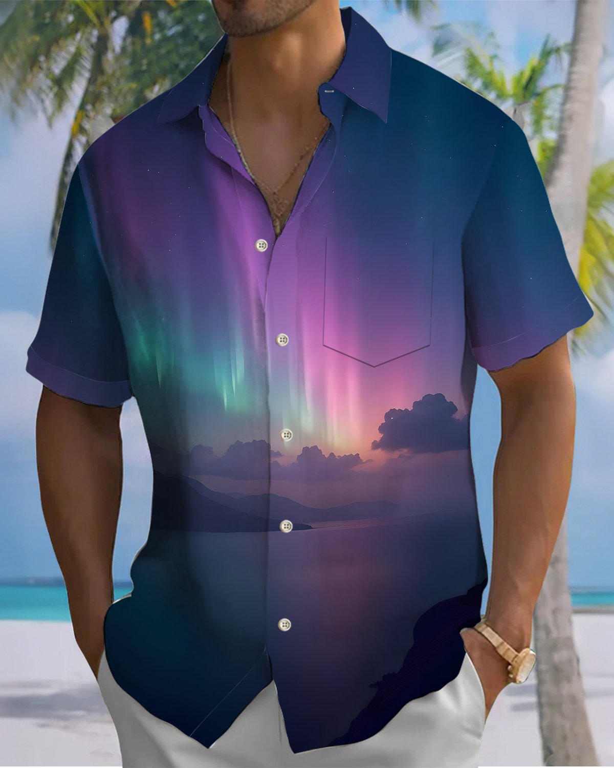 Alohadaddy® Casual Gradient Print Art Button Pocket Cardigan Men's Short Sleeve Shirt Big & Tall