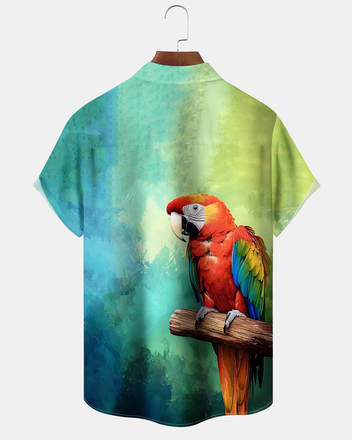 Alohadaddy® Hawaiian Parrot Print Art Button Pocket Cardigan Men&