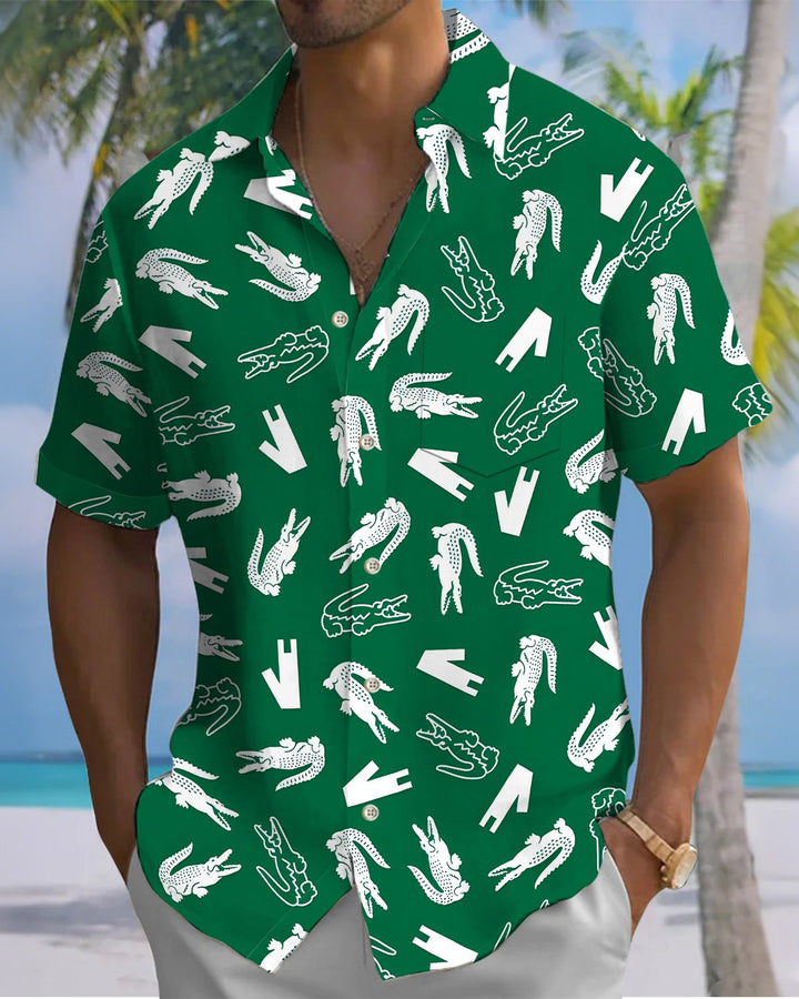 Alohadaddy® Casual Crocodile Print Art Button Pocket Cardigan Men&